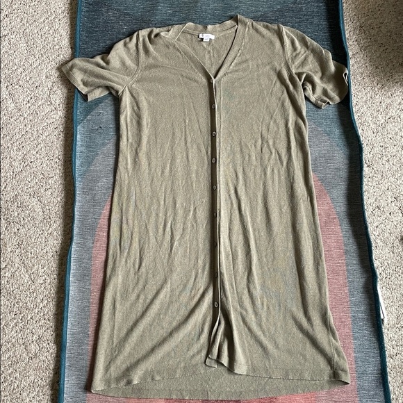 J Jill Olive Green Button-Up Linen Cottage Core Midi Dress - Picture 6 of 9